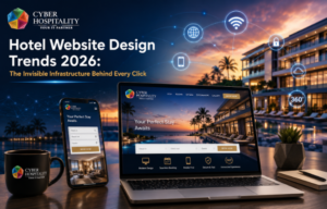 Modern hotel website design showcasing AI personalization and mobile booking interface for 2026 hospitality trends