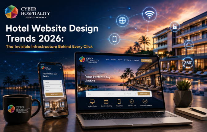 Modern hotel website design showcasing AI personalization and mobile booking interface for 2026 hospitality trends